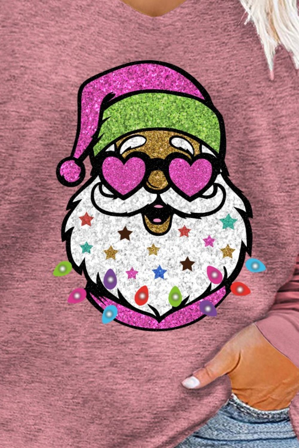 Plus Size Santa Graphic Striped Long Sleeve T-Shirt