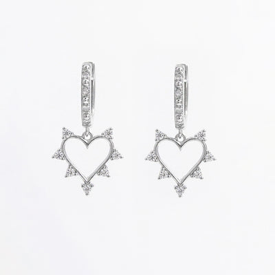 925 Sterling Silver Inlaid Zircon Heart Dangle Earrings