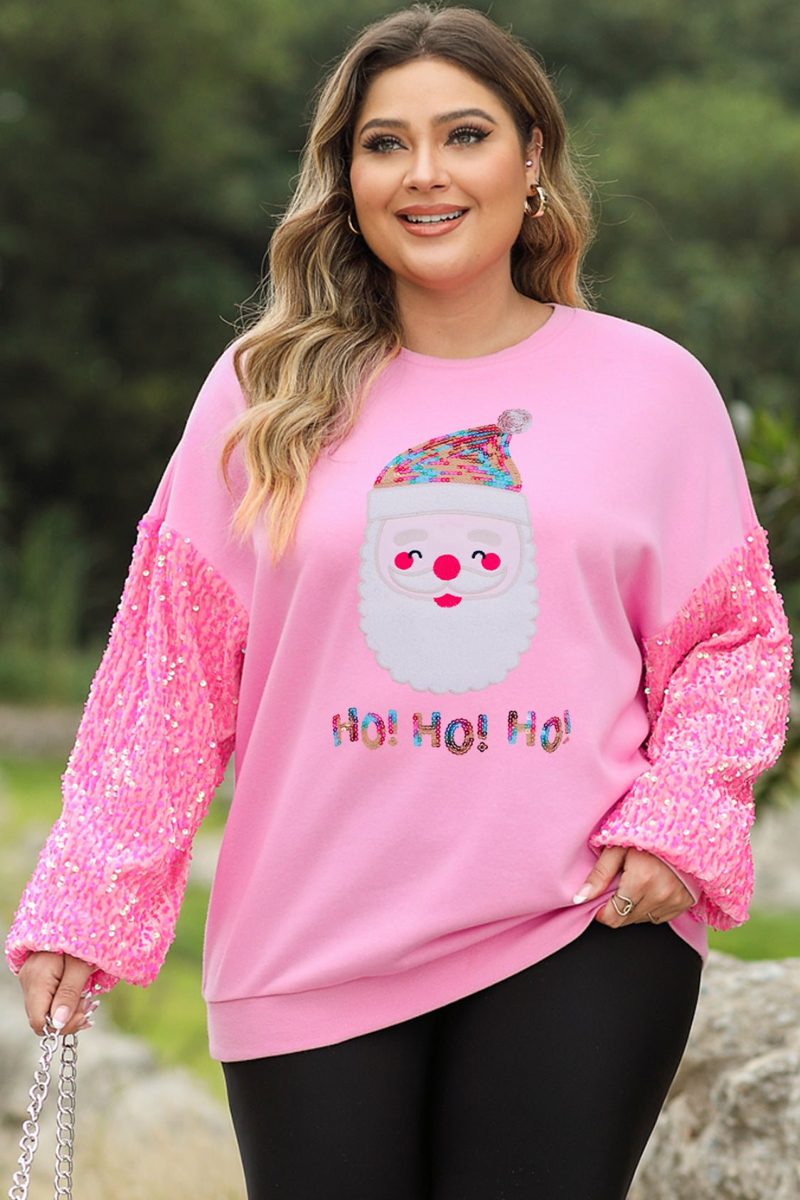 Plus Size Santa Graphic Sequin Long Sleeve Sweatshirt