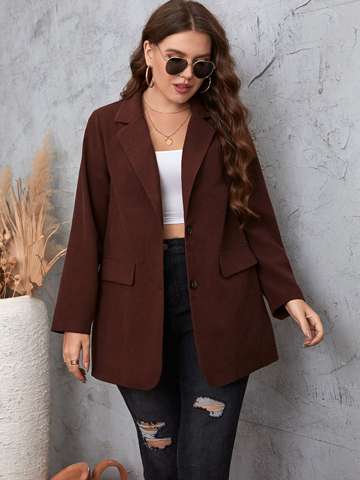 Plus Size Lapel Collar Long Sleeve Blazer