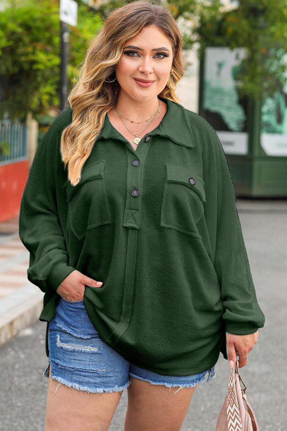Plus Size Half Button