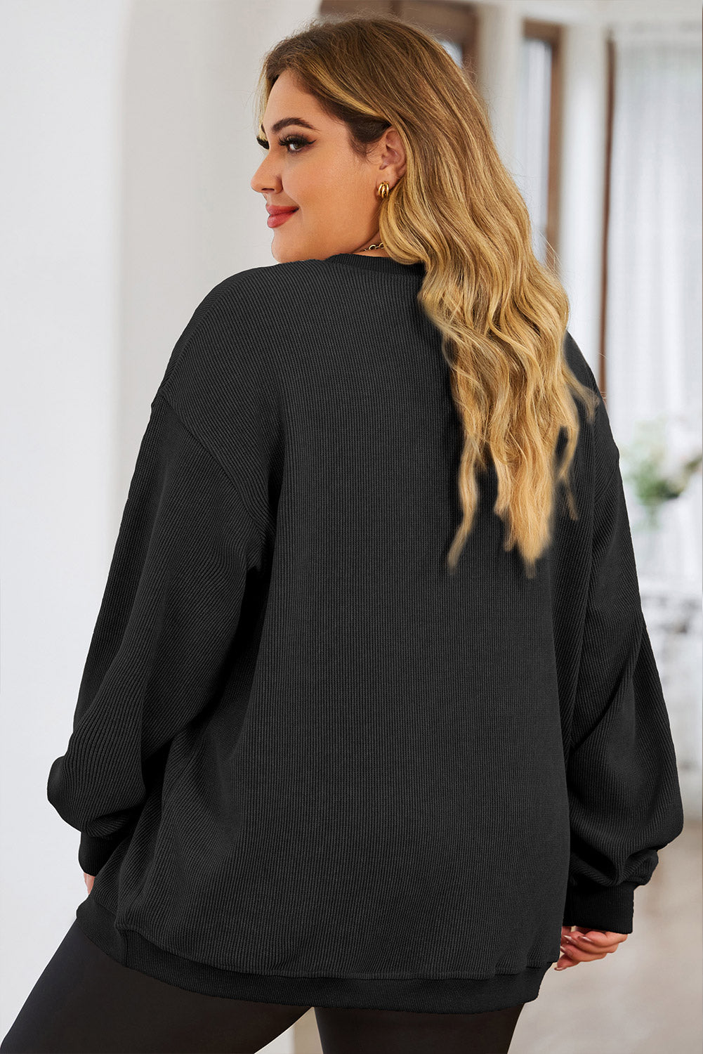 Plus Size Round Neck Dropped Shoulder Sweatshirt