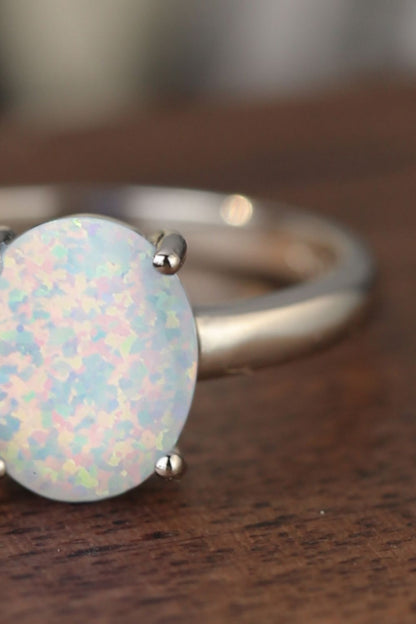 925 Sterling Silver Opal Solitaire Ring