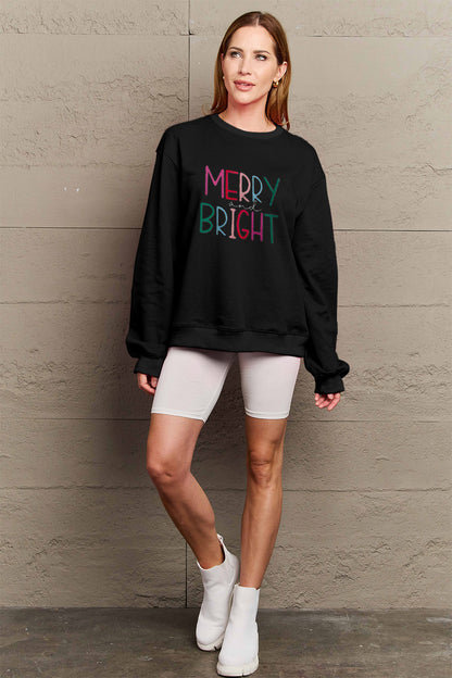 Simply Love Full Size MERRY AND BRIGHT Graphic Sweatshirt