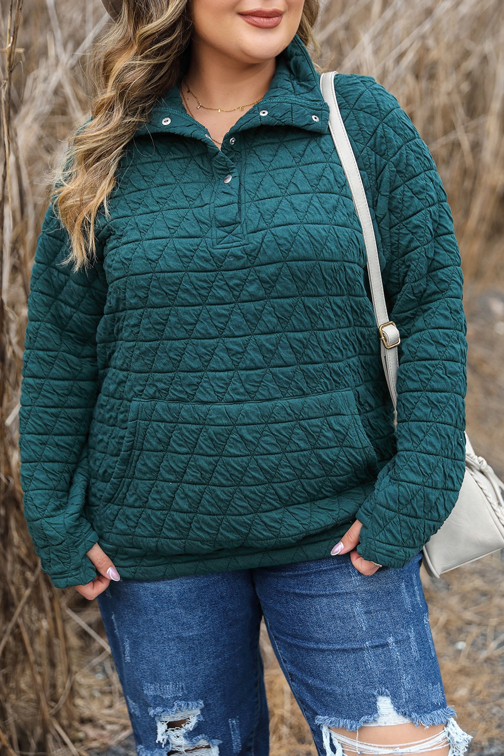 Plus Size Quarter Snap Quilted Sweatshirt