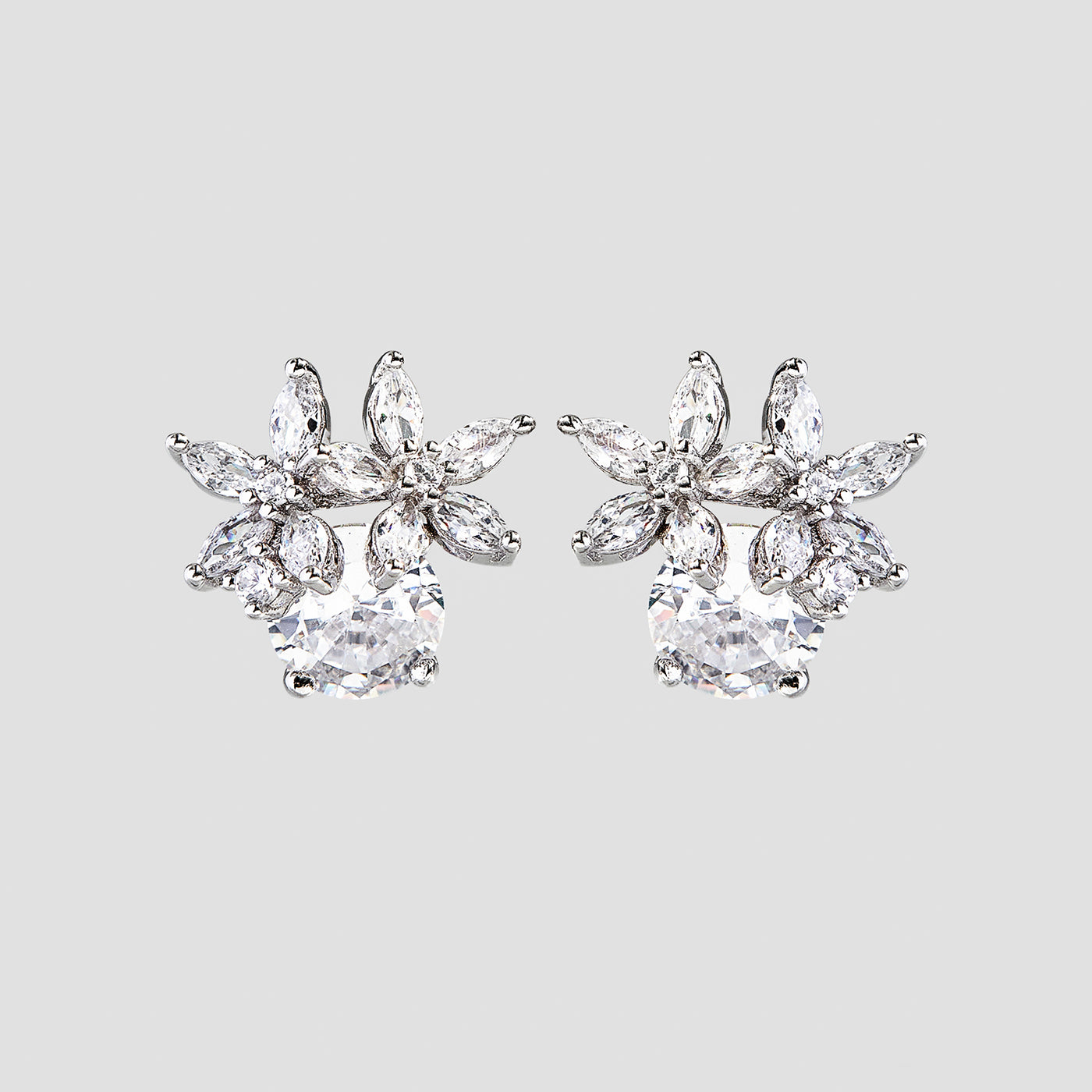 Zircon 925 Sterling Silver Flower Stud Earrings