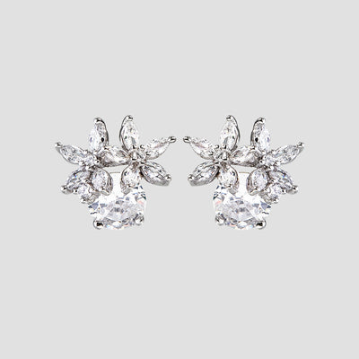 Zircon 925 Sterling Silver Flower Stud Earrings