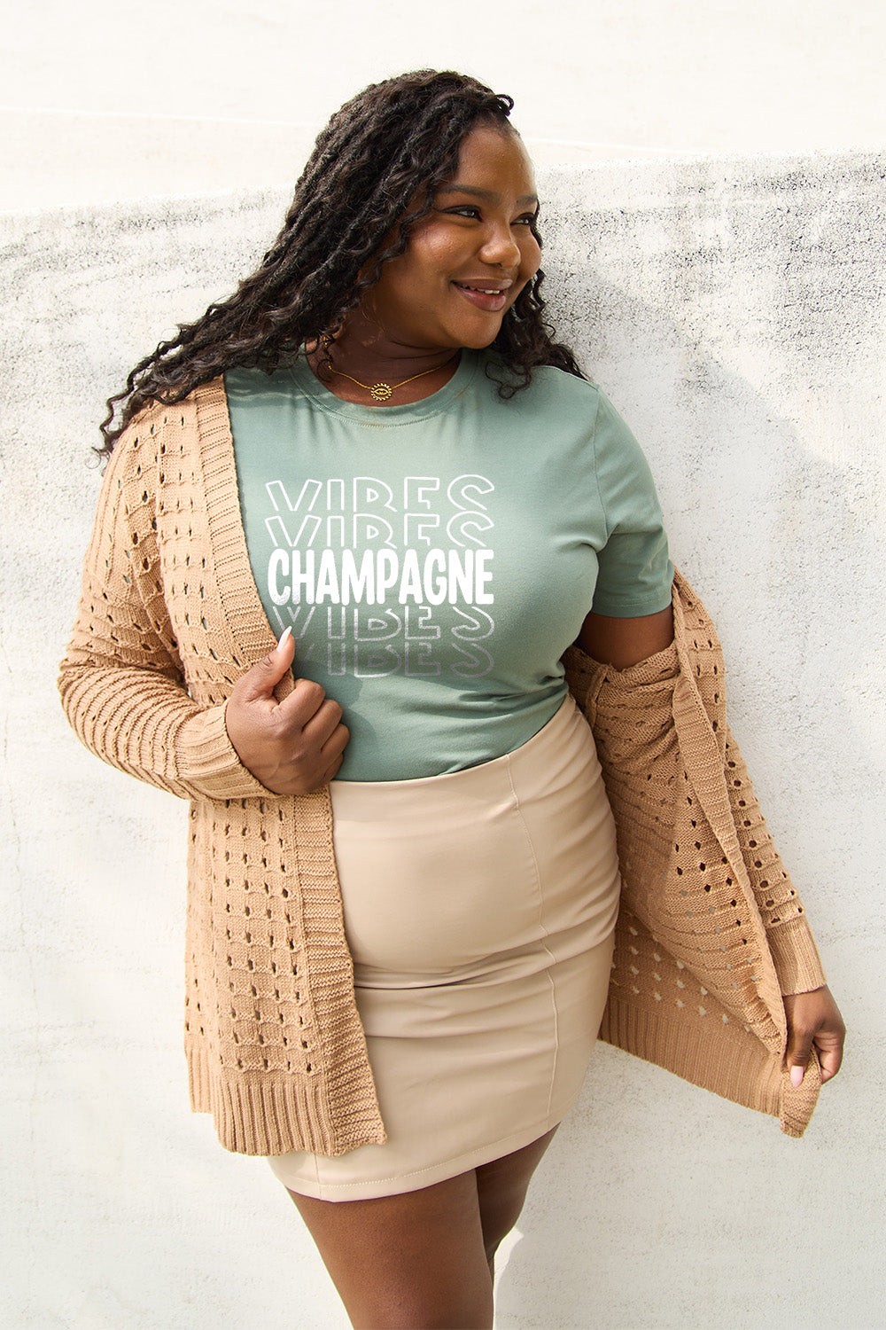 Simply Love Full Size CHAMPAGNE VIBES Short Sleeve T-Shirt