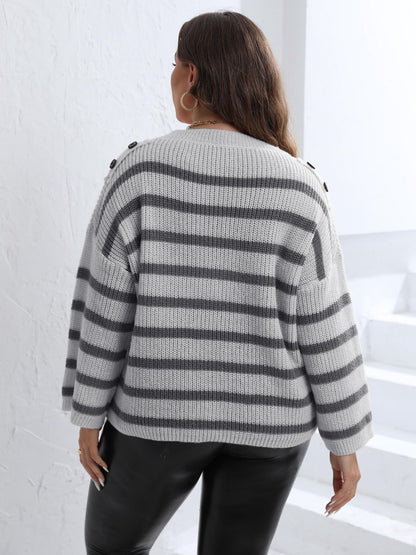 Plus Size Striped Dropped Shoulder Sweater