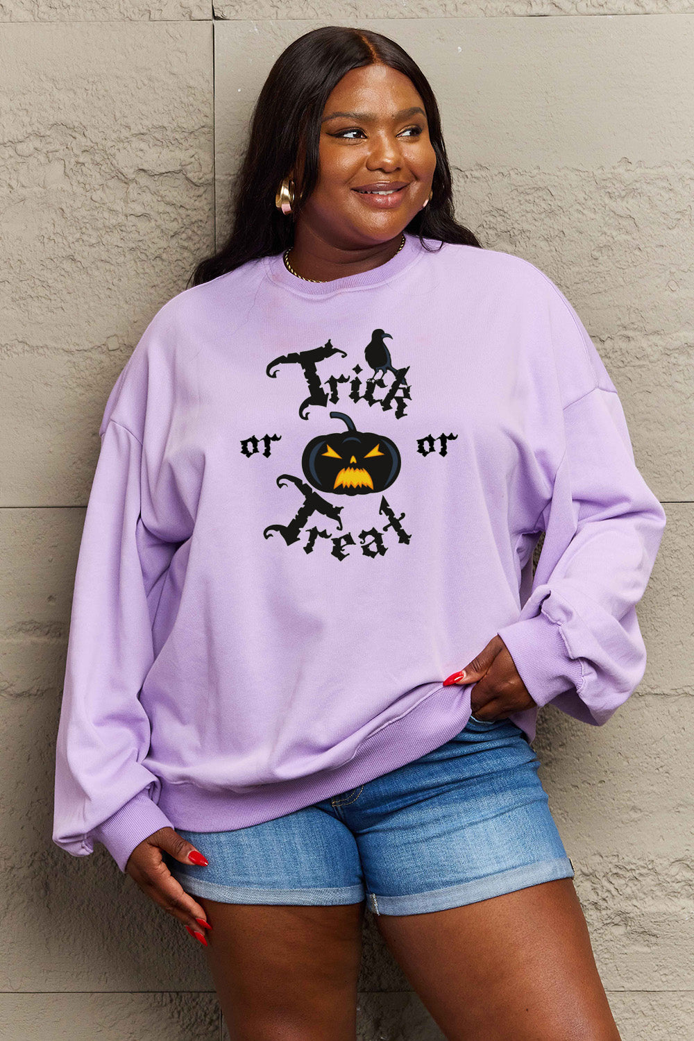 Simply Love Full-Size TRICK OR TREAT Graphic Sweatshirt