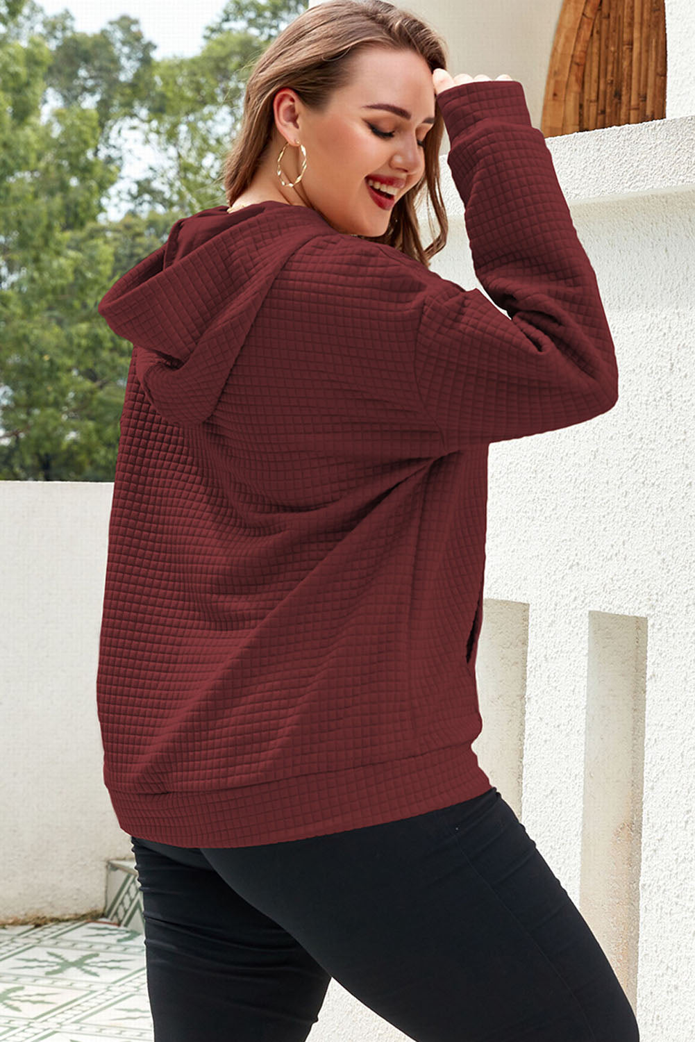 Plus Size Front Pocket Long Sleeve Hoodie