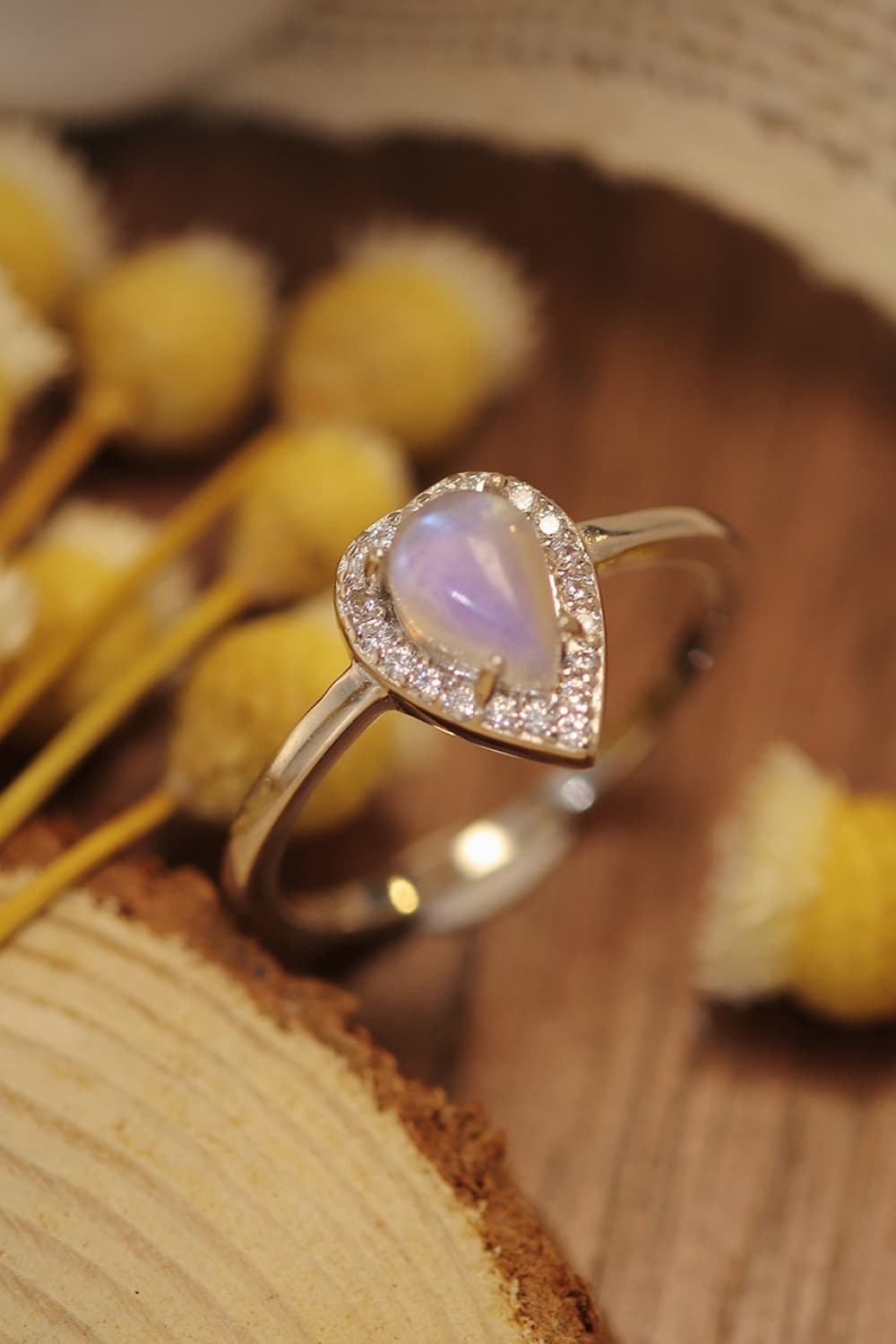 Moonstone Teardrop 925 Sterling Silver Halo Ring