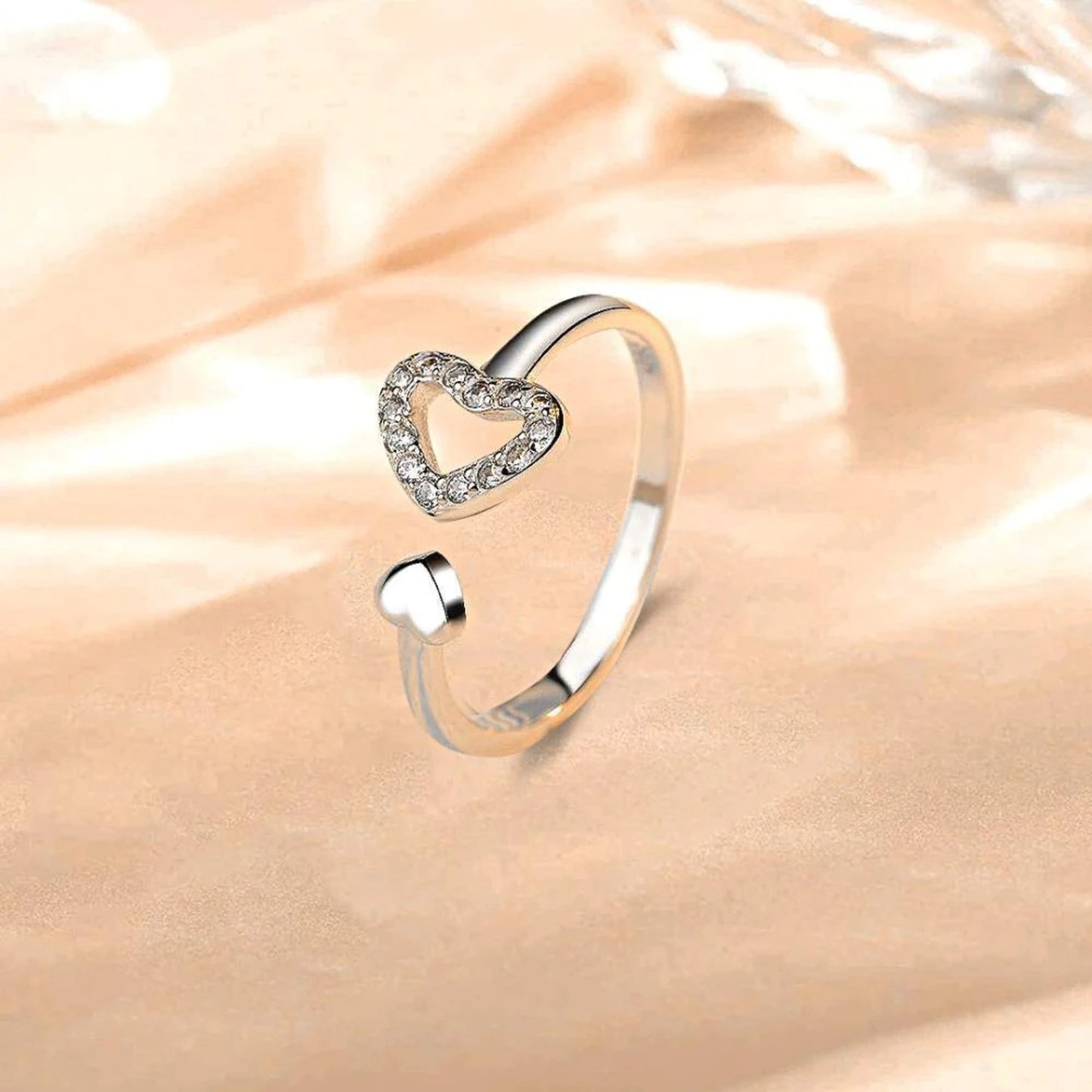 925 Sterling Silver Inlaid Zircon Heart Open Ring