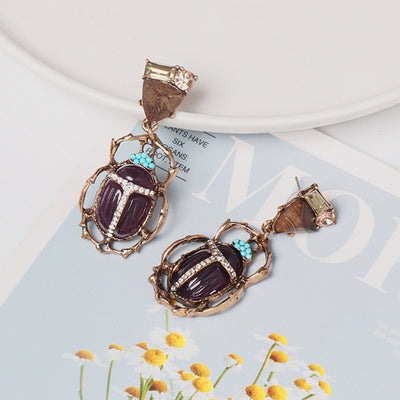 Beetle Shape Rhinestone Alloy Dangle Earrings
