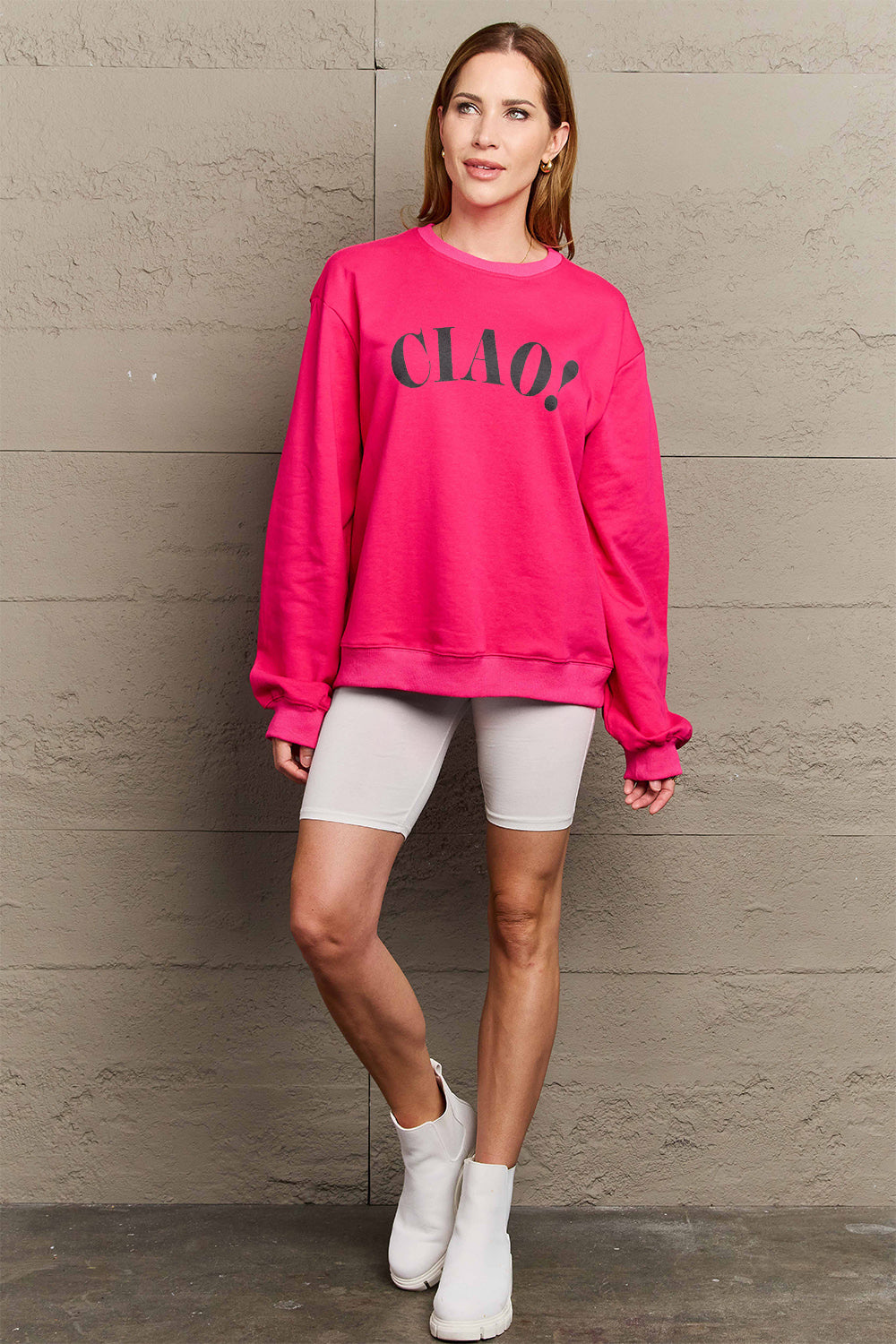 Simply Love Full Size CIAO！Round Neck Sweatshirt