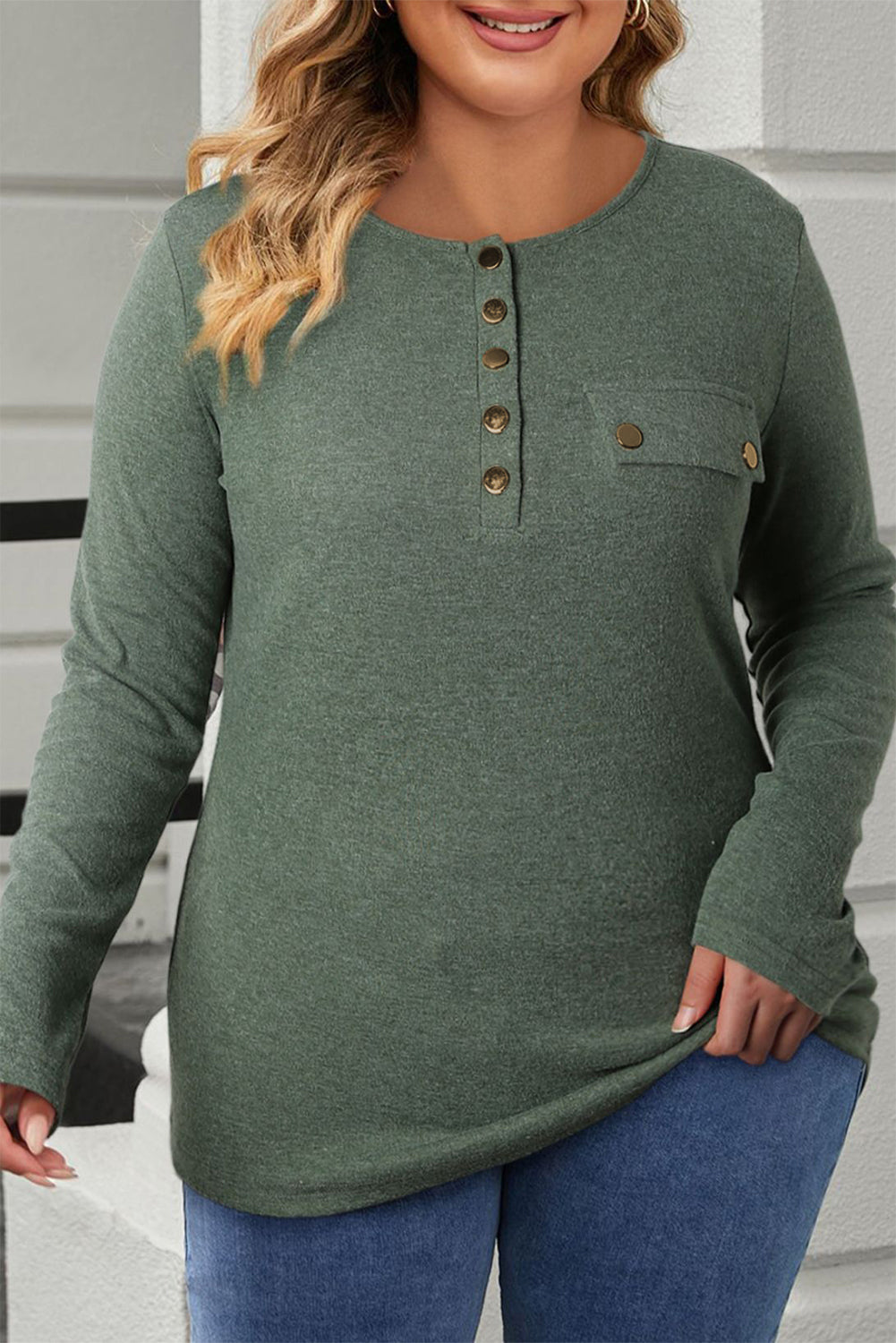 plus size long sleeve t-shirt Plus Size Half Snap Long Sleeve T-Shirt