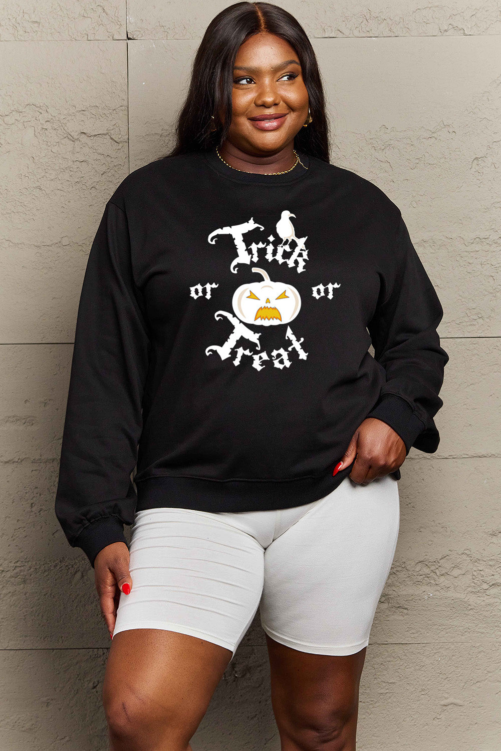 Simply Love Full-Size TRICK OR TREAT Graphic Sweatshirt