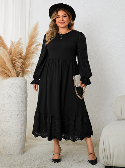 Plus Size Flounce Sleeve Lace Detail Dress