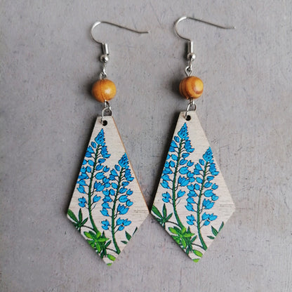 Floral Wooden Teardrop Earrings