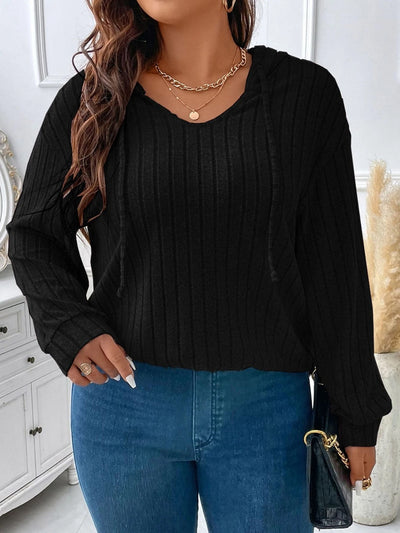 Plus Size Drawstring Dropped Shoulder Hooded T-Shirt
