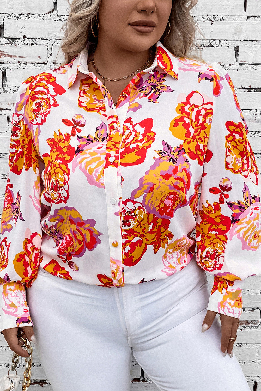 Plus Size Printed Long Sleeve Shirt