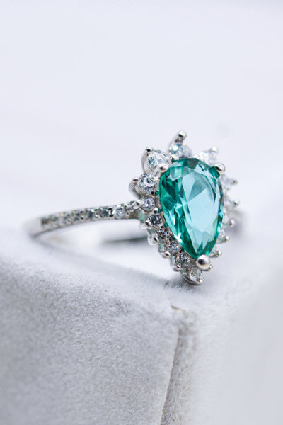 Paraiba Blue Zircon Pear Shape Ring