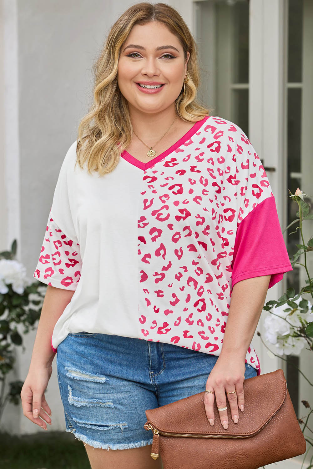 Plus Size Leopard V-Neck T-Shirt