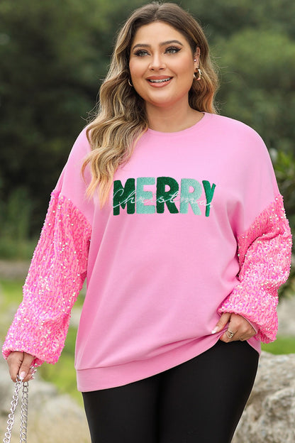 Plus Size MERRY CHRISTMAS Sequin Dropped Shoulder Sweatshirt