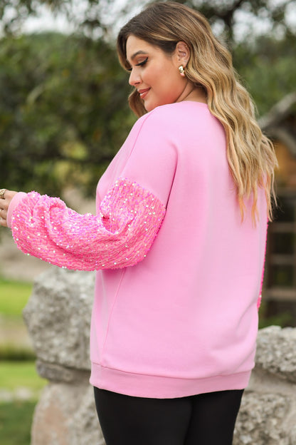 Plus Size XOXO Sequin Round Neck Sweatshirt