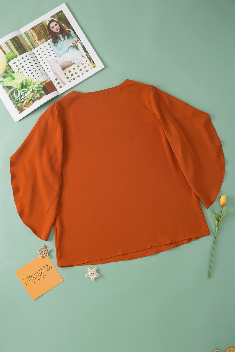 plus size petal sleeve blouse Plus Size V-Neck Petal Sleeve Blouse