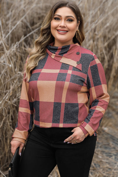 plus size plaid sweatshirt Plus Size Plaid Cowl Neck Long Sleeve Sweatshirt