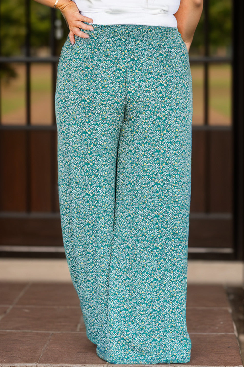 plus size floral wide leg pants