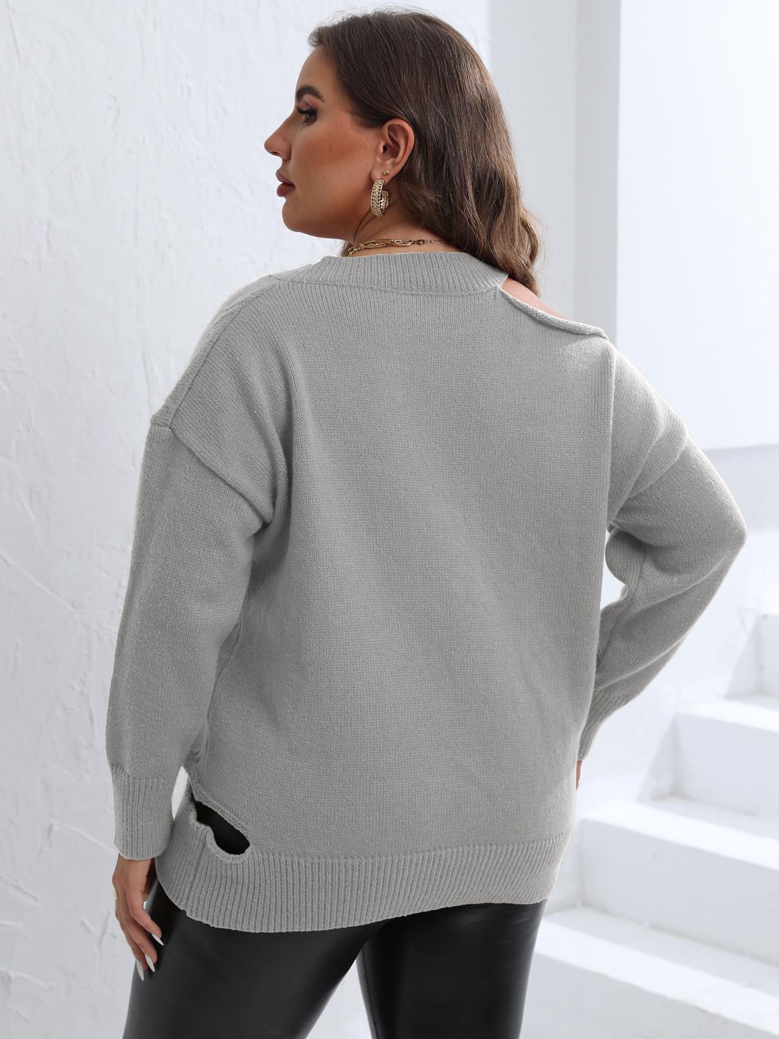 Plus Size Cutout V-Neck Sweater