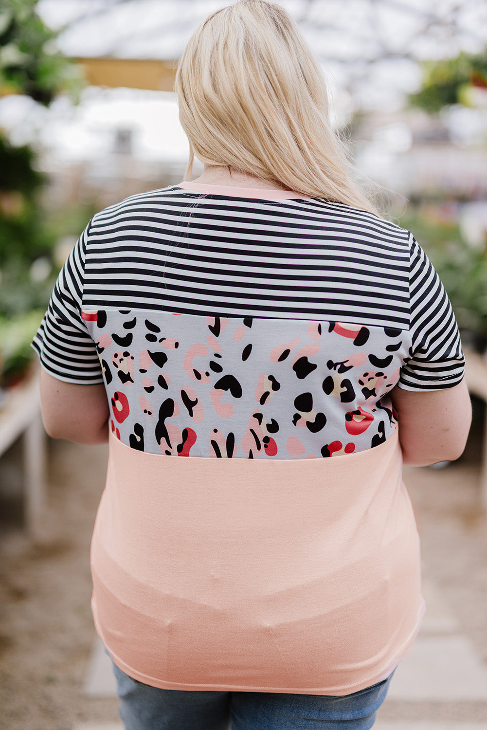 Plus Size Mixed Print Color Block T-Shirt