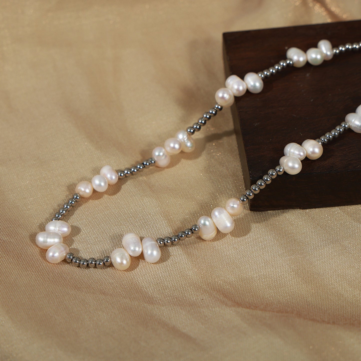 Freshwater Pearl Titanium Steel Bead Necklace