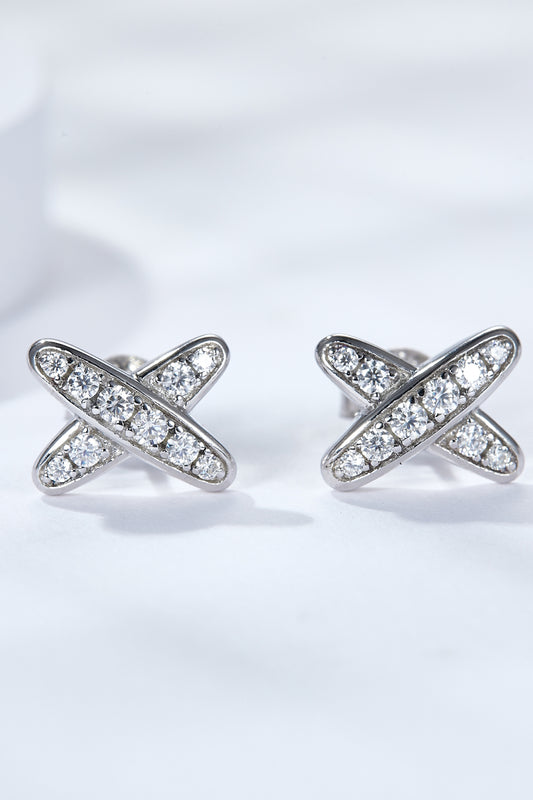 925 Sterling Silver X-Shape Moissanite Earrings