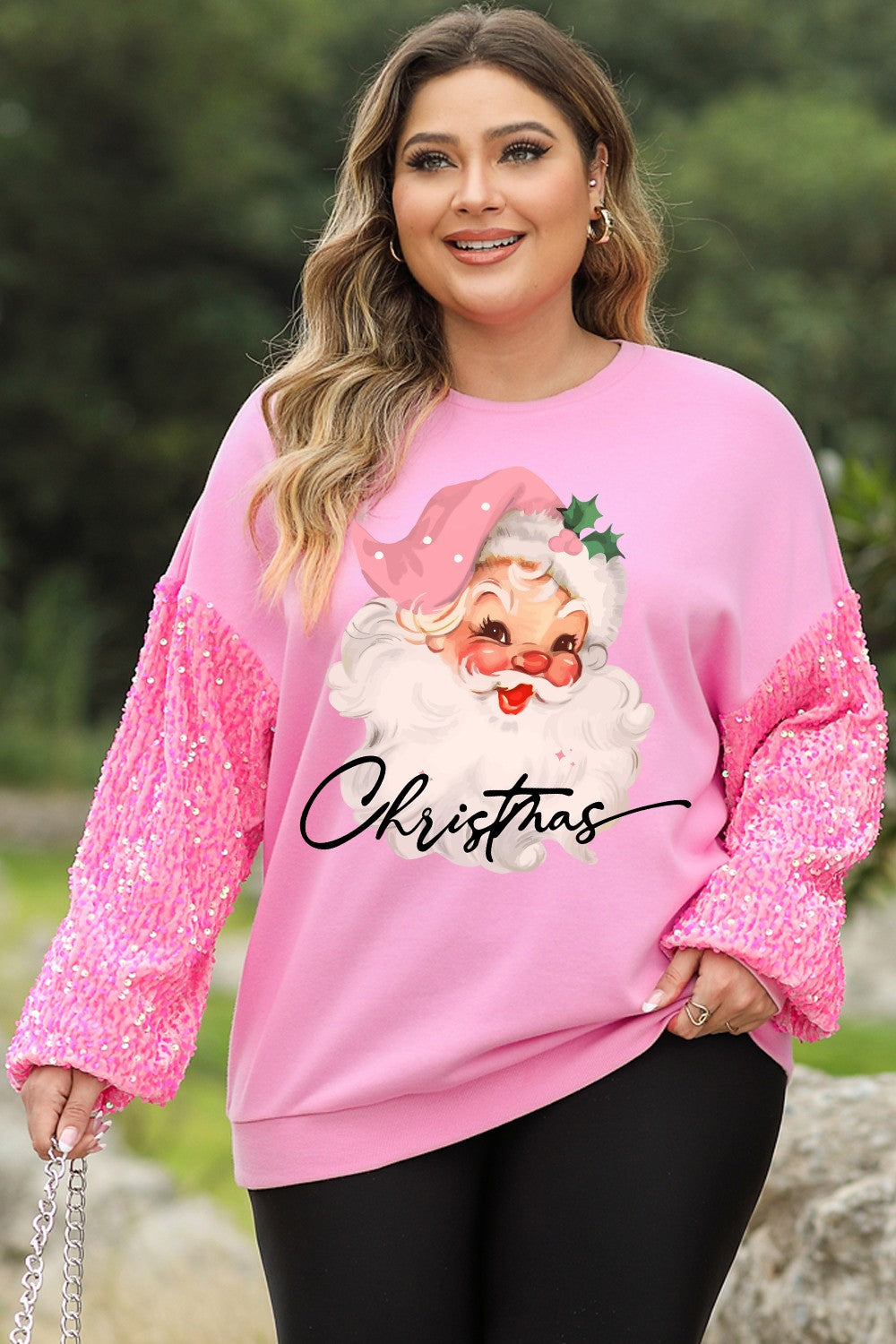 Plus Size Santa Sequin Dropped Shoulder Sweatshirt