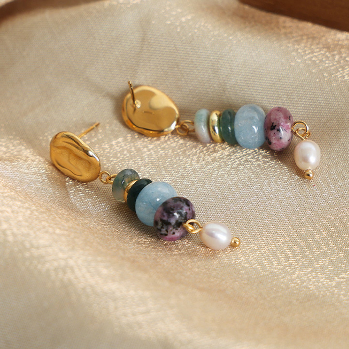 Natural Stone Freshwater Pearl Dangle Earrings