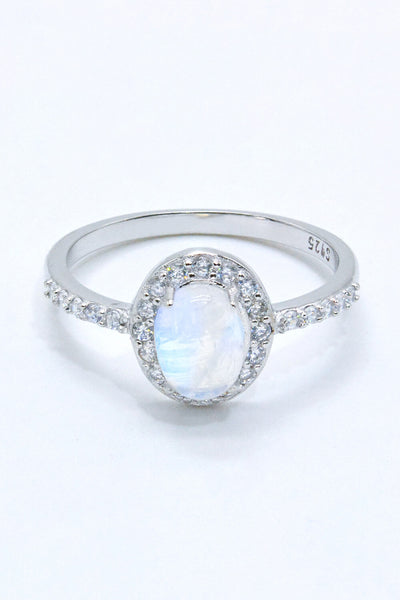 925 Sterling Silver Natural Moonstone Halo Ring