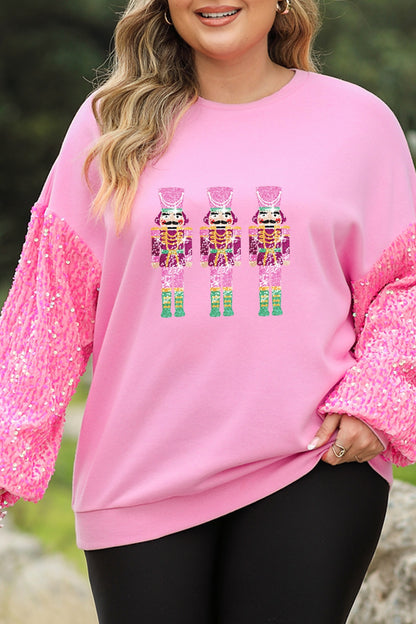 Plus Size Sequin Nutcracker Long Sleeve Sweatshirt