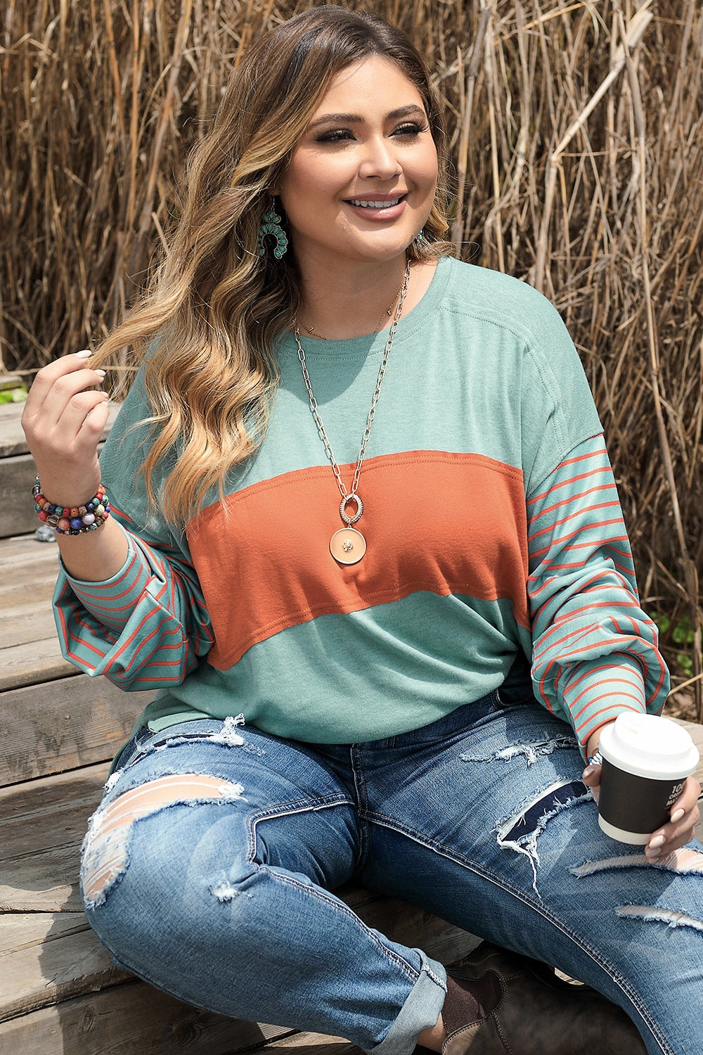 Plus Size Color Block Dropped Shoulder T-Shirt