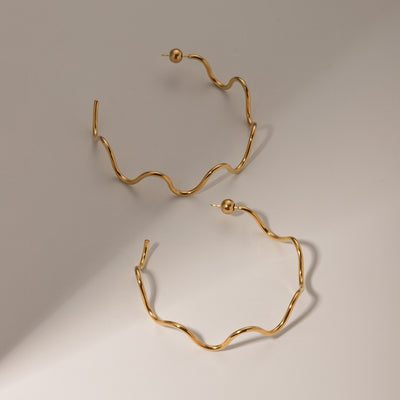 Stainless Steel Wave Shape C-Hoop Earrings