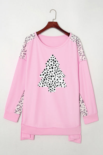Plus Size Animal Print Exposed Seam Long Sleeve Sweatshirt