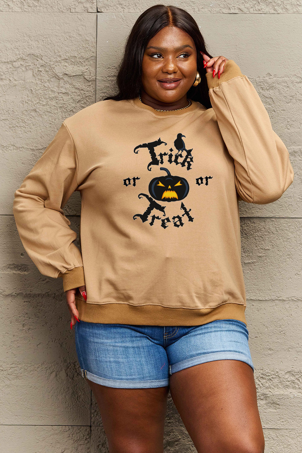 Simply Love Full-Size TRICK OR TREAT Graphic Sweatshirt