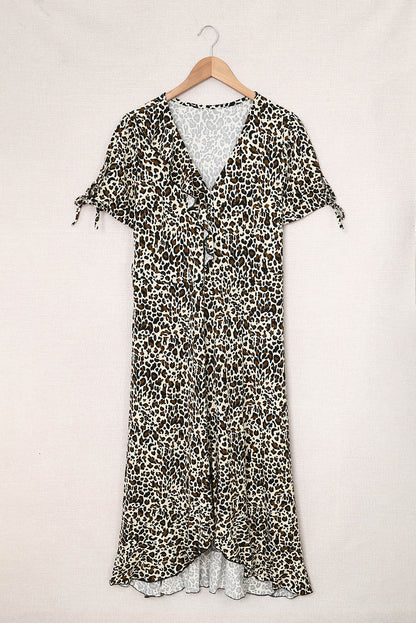 Plus Size Leopard Print Ruffled Midi Dress