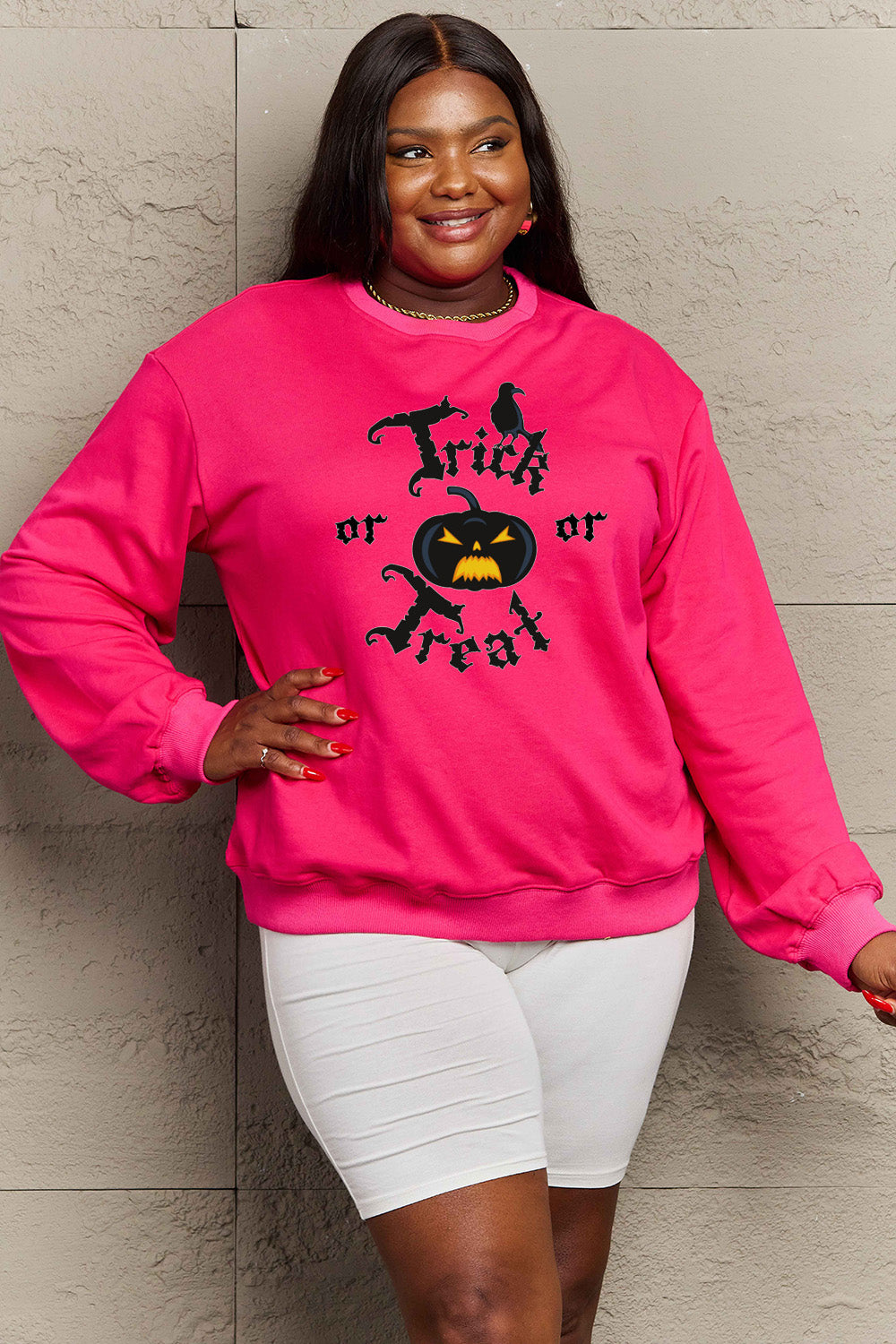 Simply Love Full-Size TRICK OR TREAT Graphic Sweatshirt