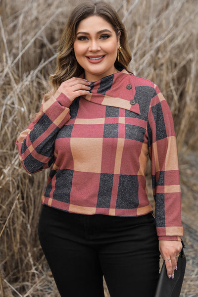 plus size plaid sweatshirt Plus Size Plaid Cowl Neck Long Sleeve Sweatshirt