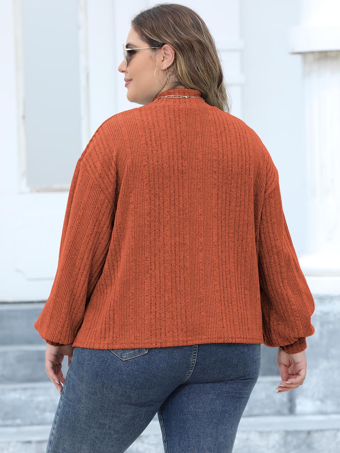 Plus Size Mock Neck Long Sleeve Knit Top