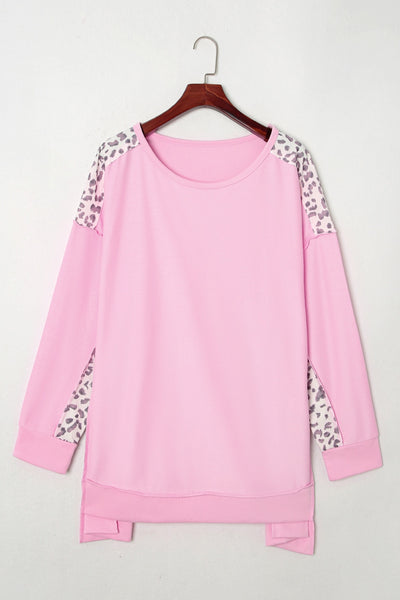 Plus Size Animal Print Exposed Seam Long Sleeve Sweatshirt