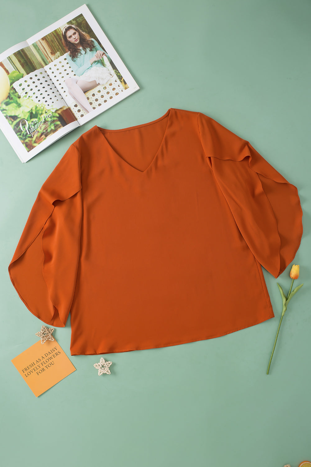 plus size petal sleeve blouse Plus Size V-Neck Petal Sleeve Blouse